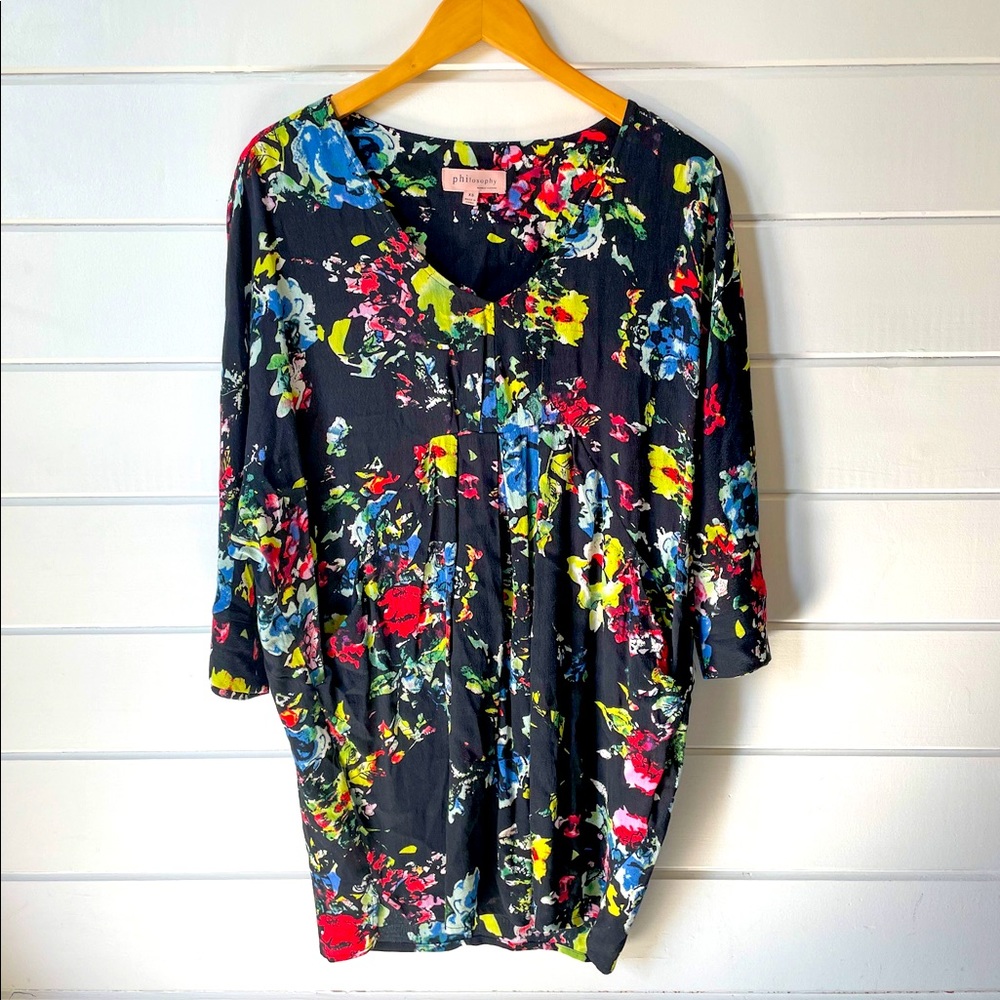 EUC black floral Philosophy dress w/ pockets sz XS